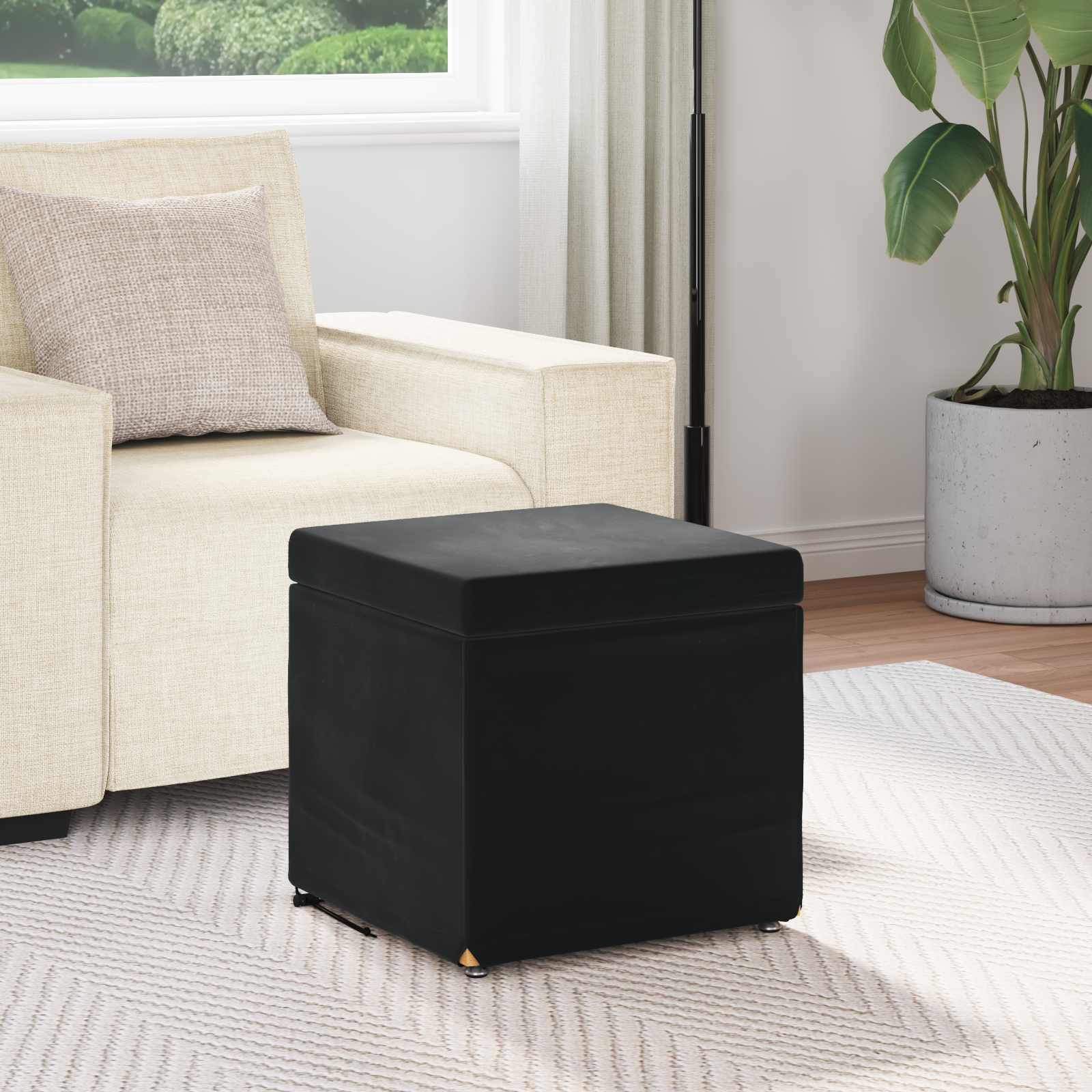Tabouret Noir 41 x 41 x 40 cm Velours et Bois Composite - XIOS