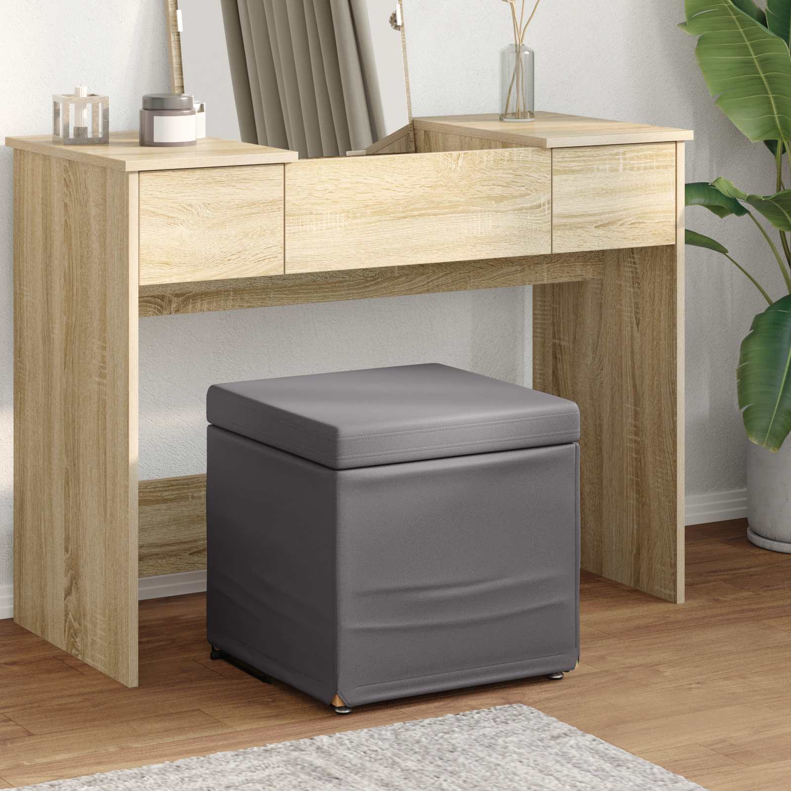 Tabouret Gris Cuir Synthétique et Bois Composite - XIOS