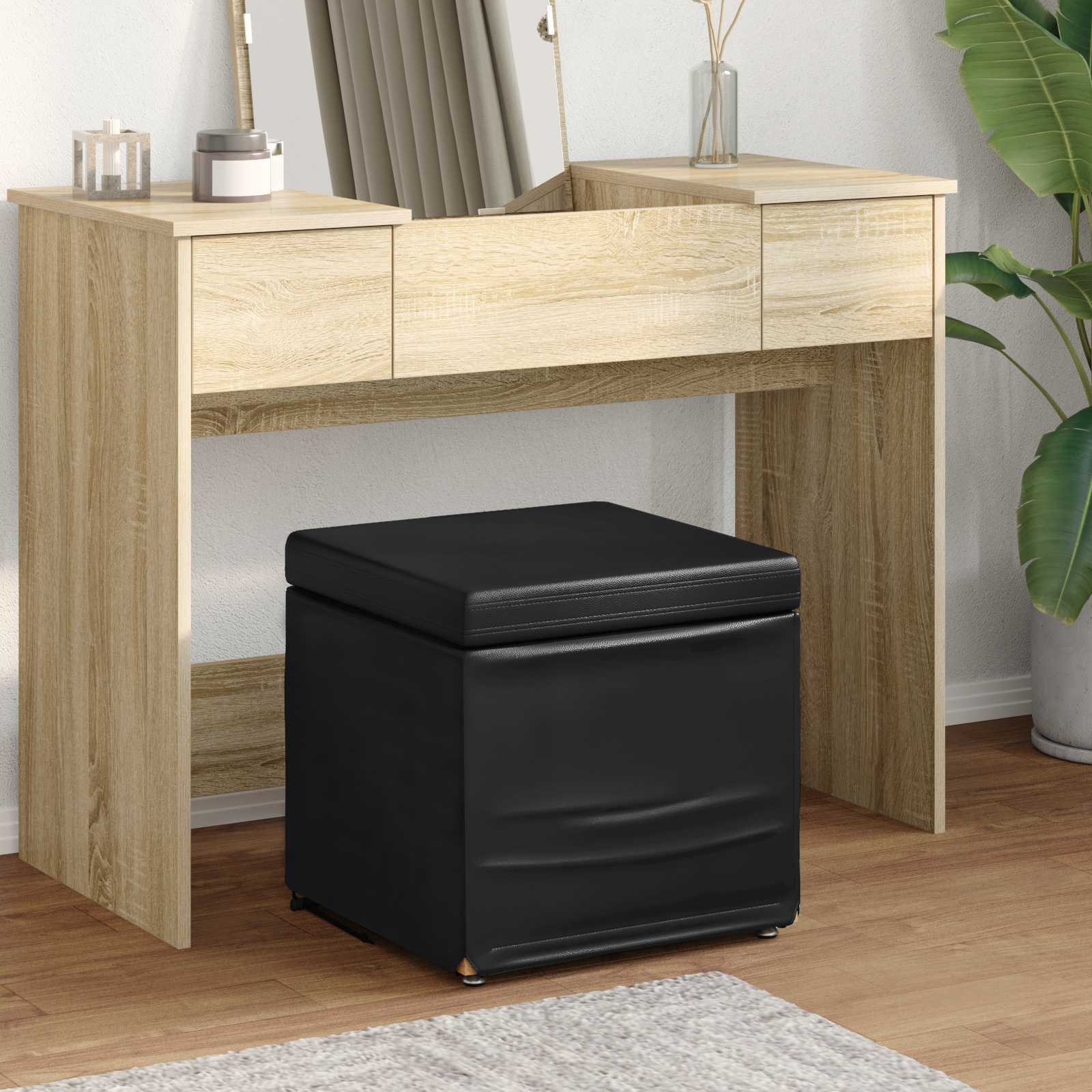 Tabouret Noir Cuir Synthétique et Bois Composite - XIOS
