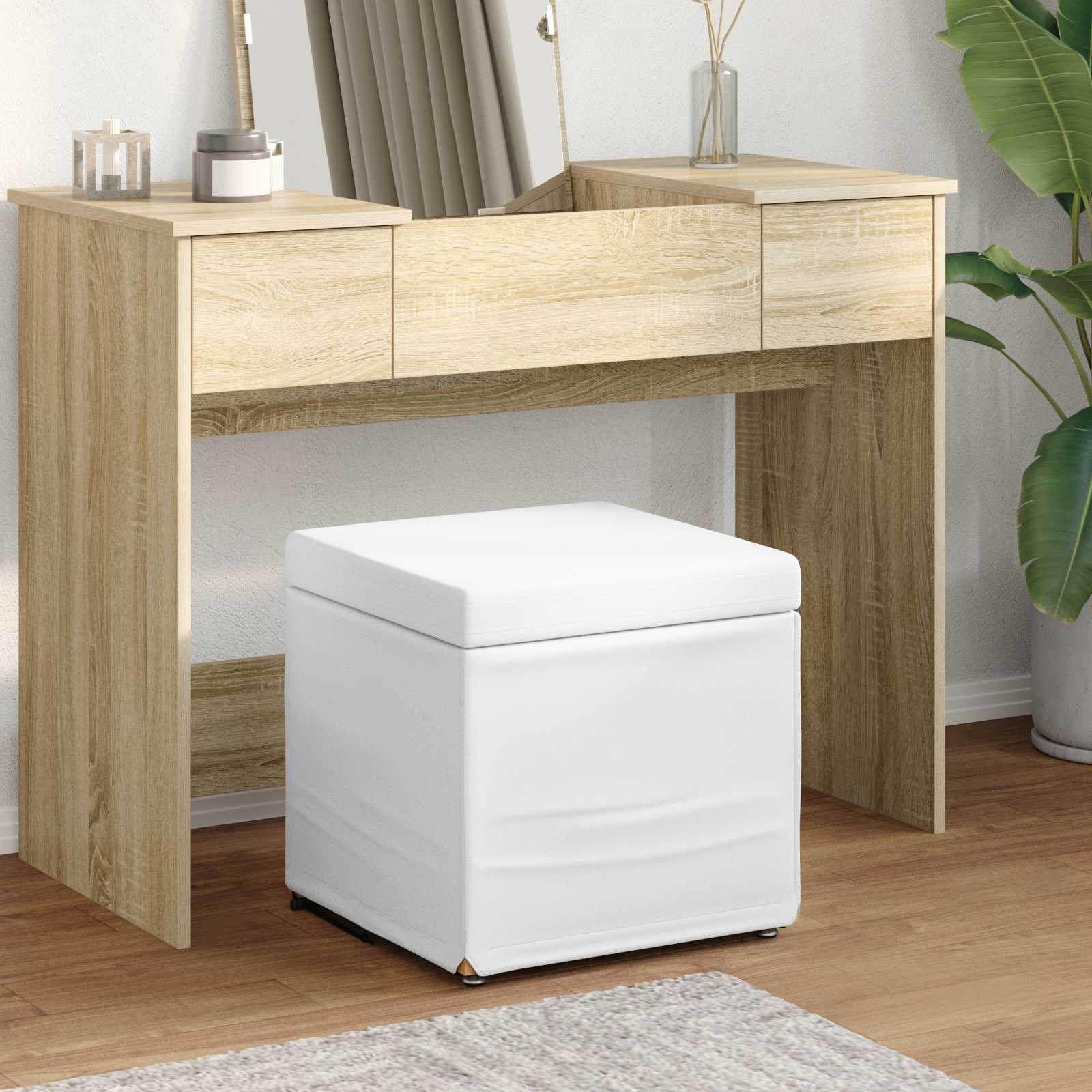Tabouret Blanc Cuir Synthétique et Bois Composite - XIOS