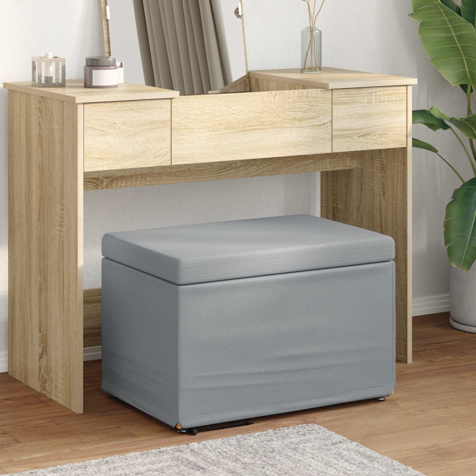 Tabouret Gris clair 61 x 41 x 40 cm Tissu et bois stratifié