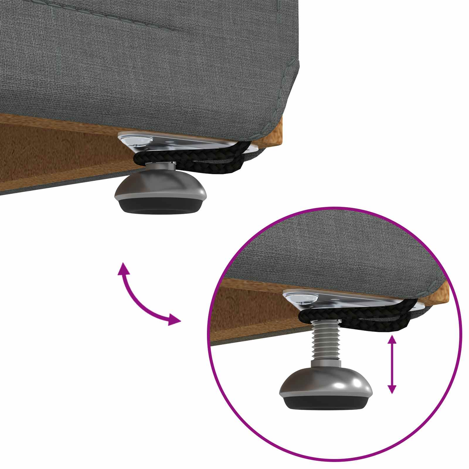 Tabouret Gris foncé 61 x 41 x 40 cm Tissu et bois stratifié