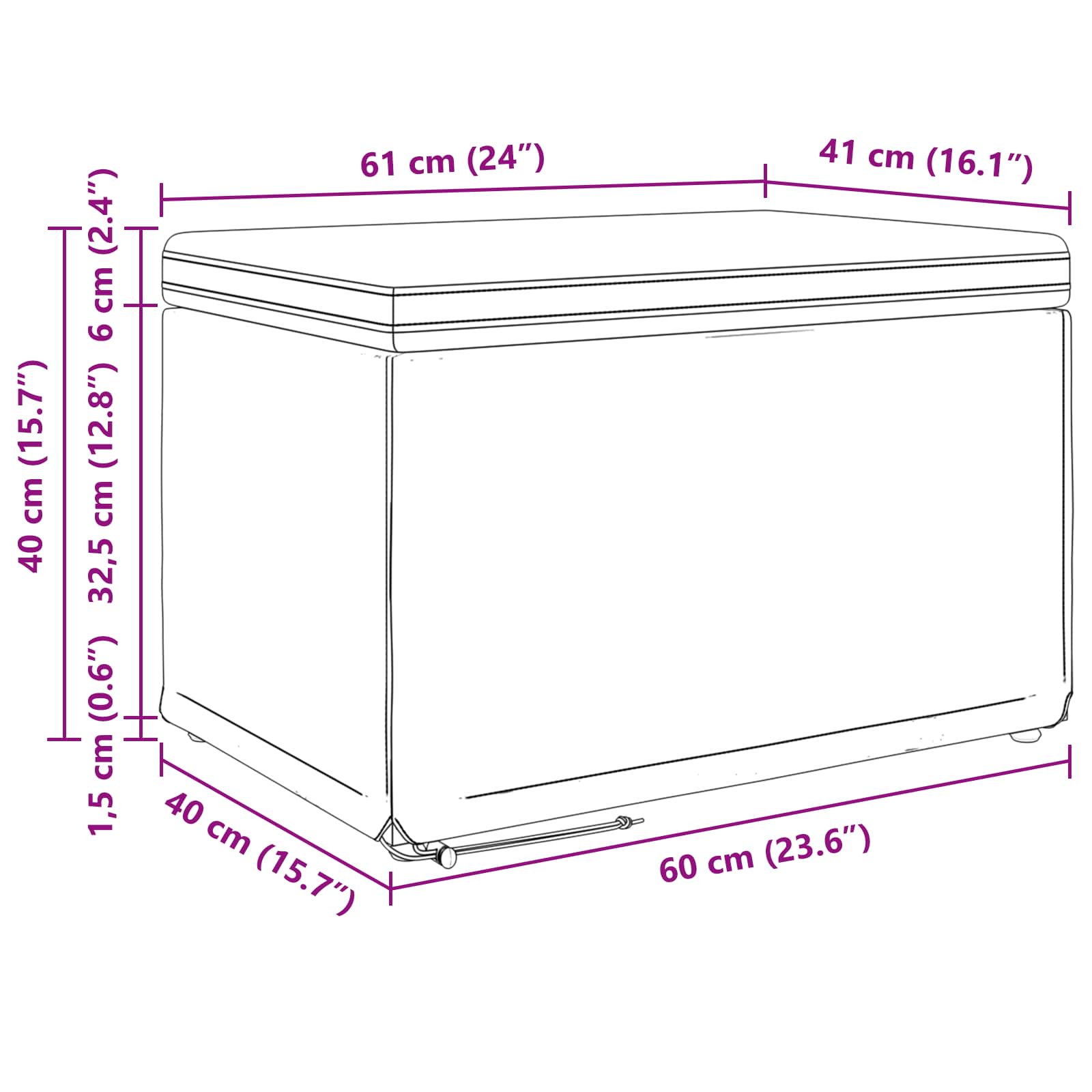 Tabouret Gris foncé 61 x 41 x 40 cm Tissu et bois stratifié