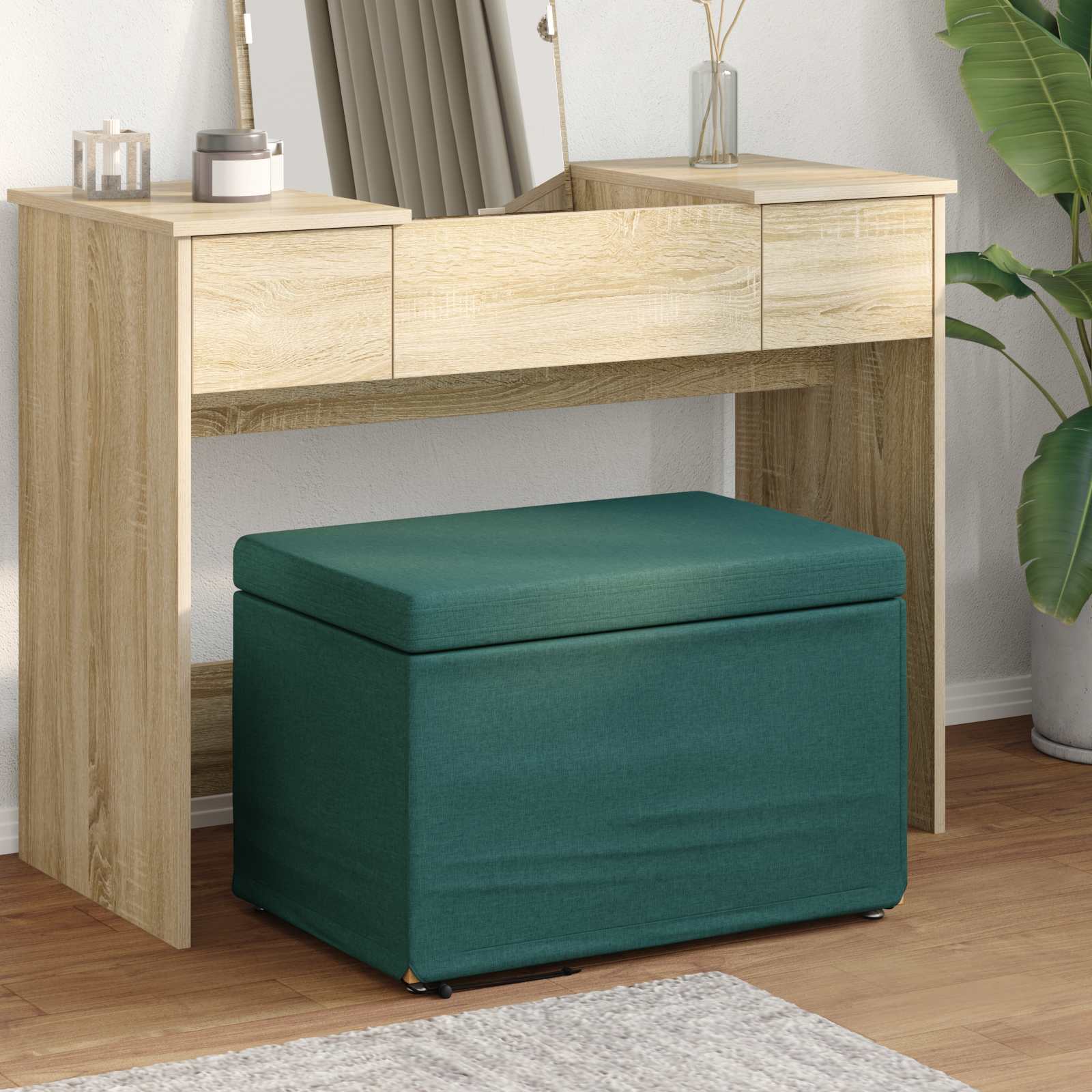 Tabouret Vert foncé 61 x 41 x 40 cm Tissu et bois stratifié
