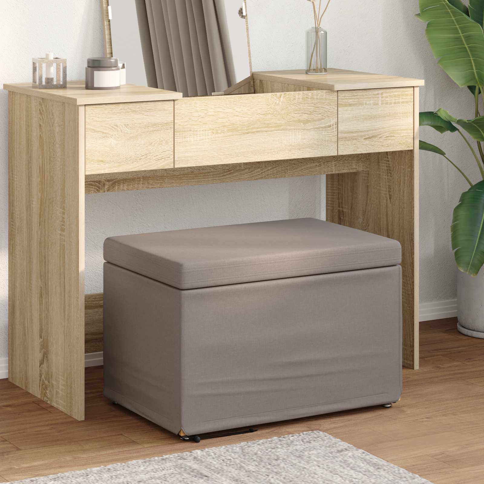 Tabouret Taupe 61 x 41 x 40 cm Tissu et bois stratifié