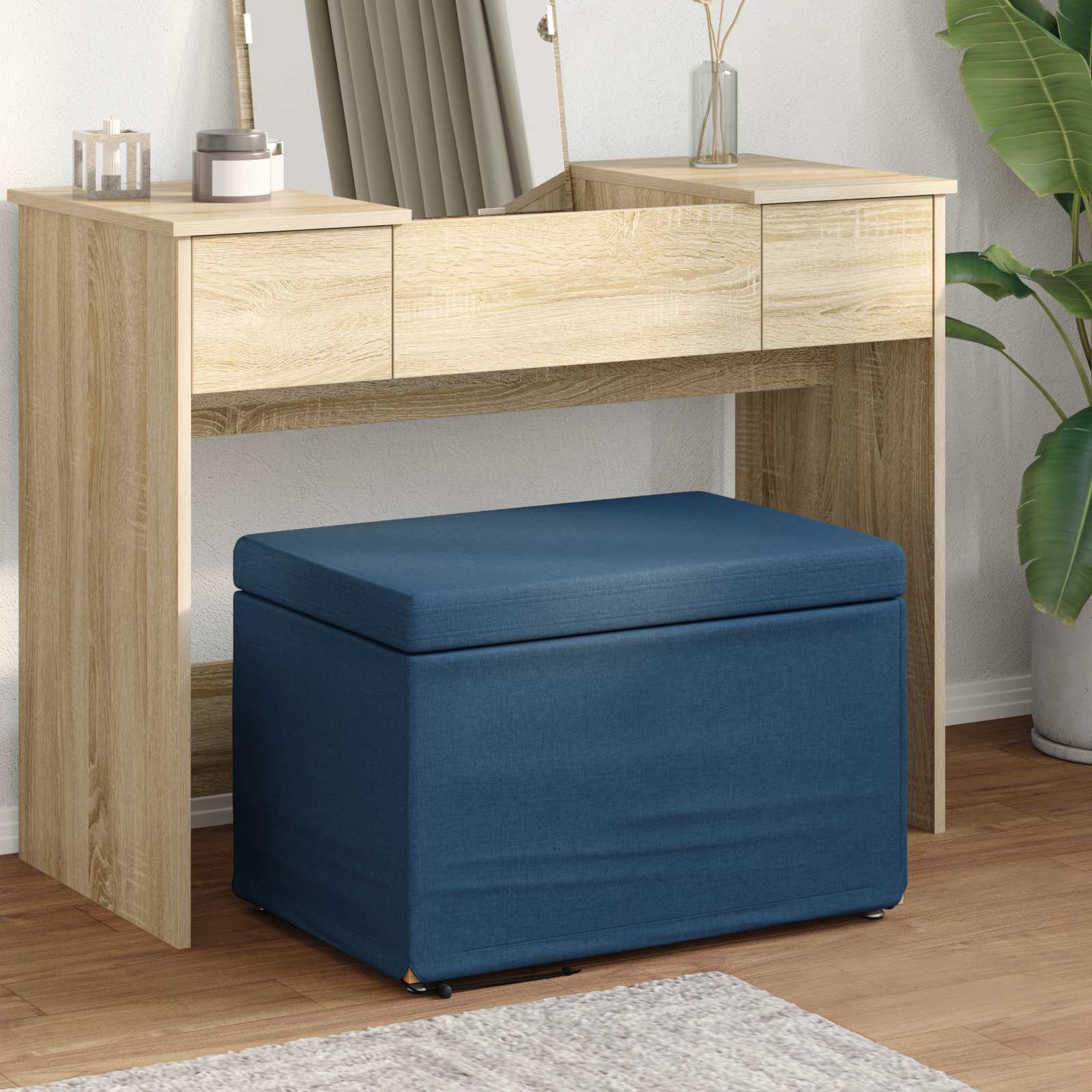 Tabouret Bleu 61 x 41 x 40 cm Tissu et bois stratifié