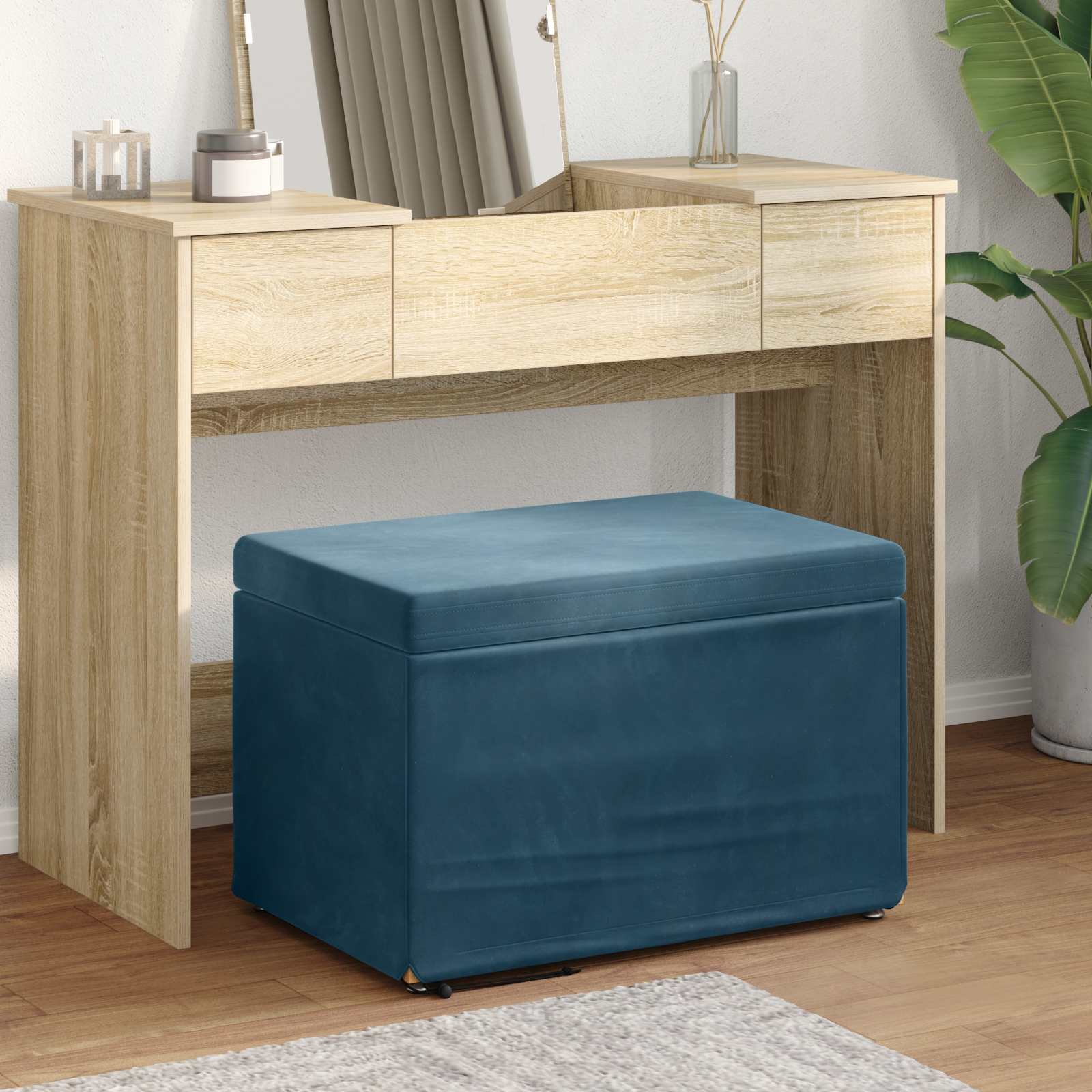 Tabouret Bleu 61 x 41 x 40 cm Velours et Bois Composite