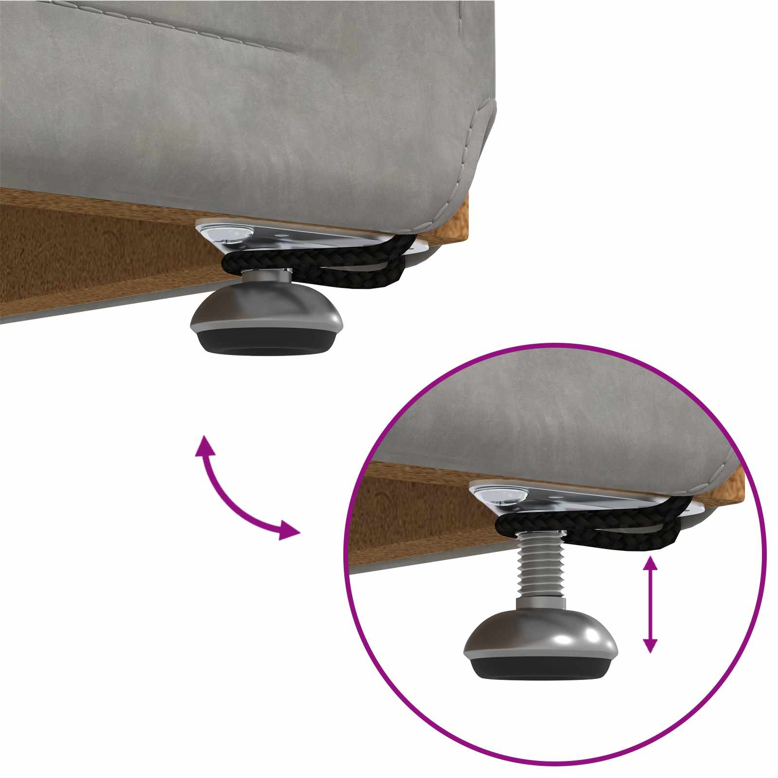 Tabouret Gris clair 61 x 41 x 40 cm Velours et Bois Composite