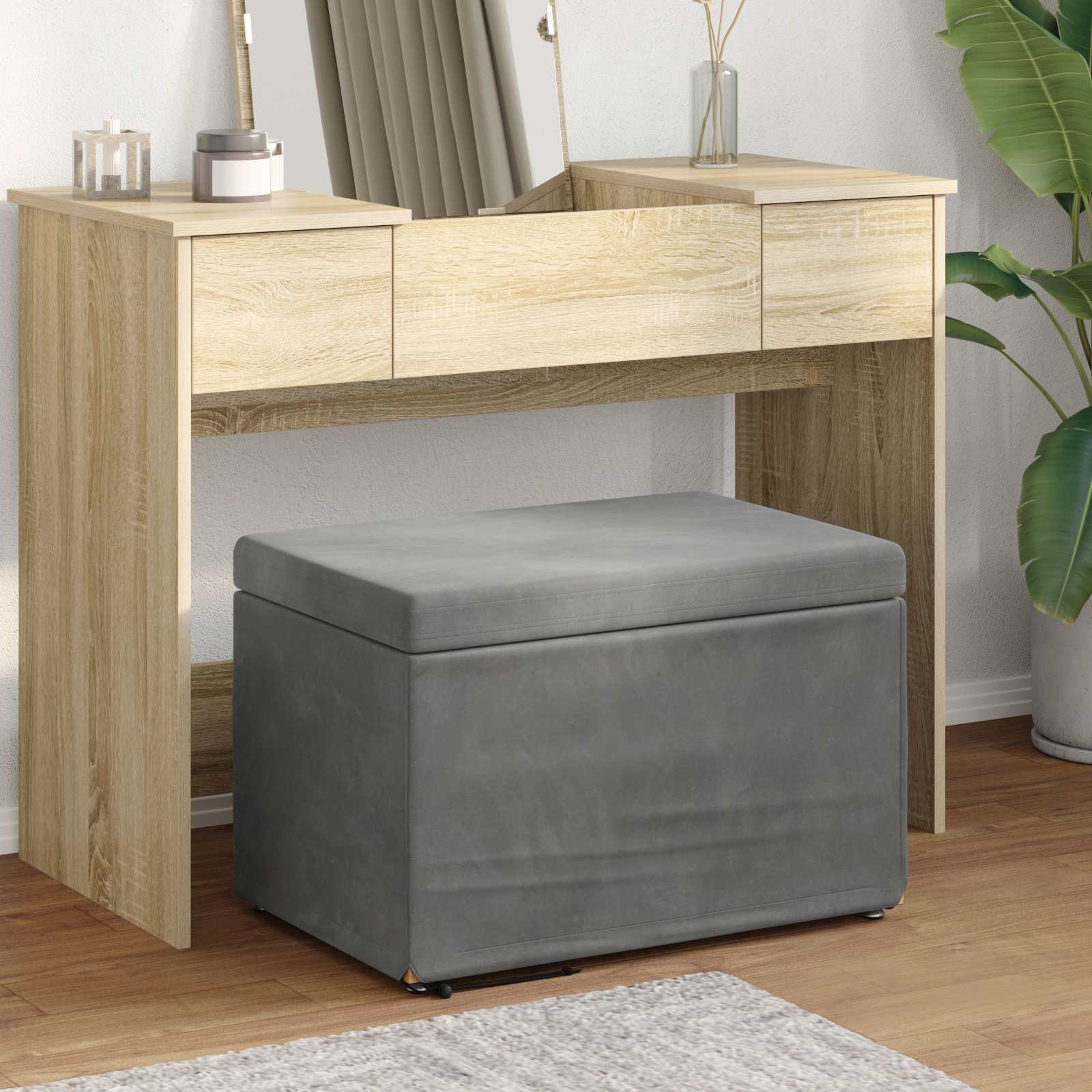 Tabouret Gris foncé 61 x 41 x 40 cm Velours et Bois Composite