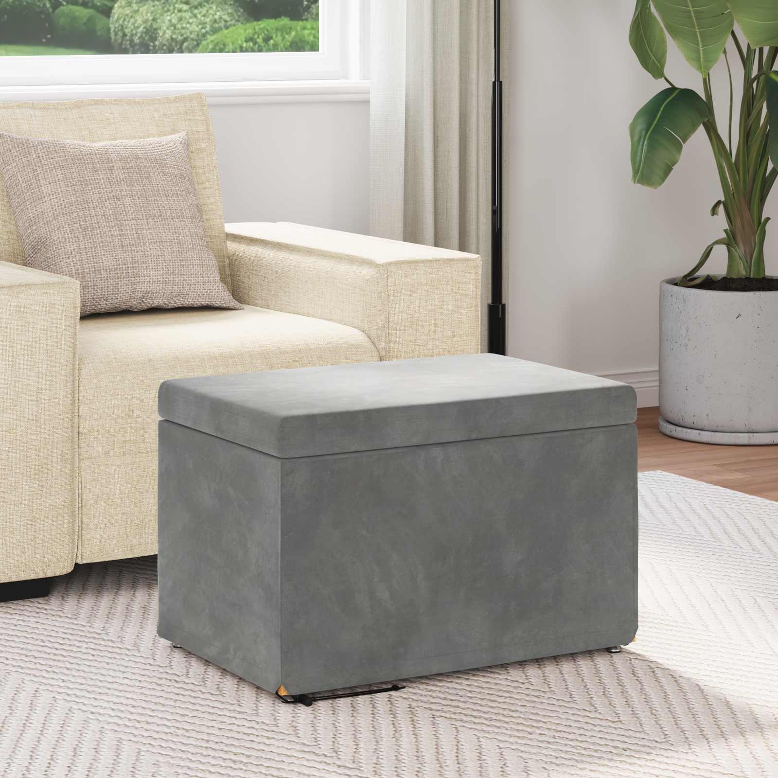 Tabouret Gris foncé 61 x 41 x 40 cm Velours et Bois Composite