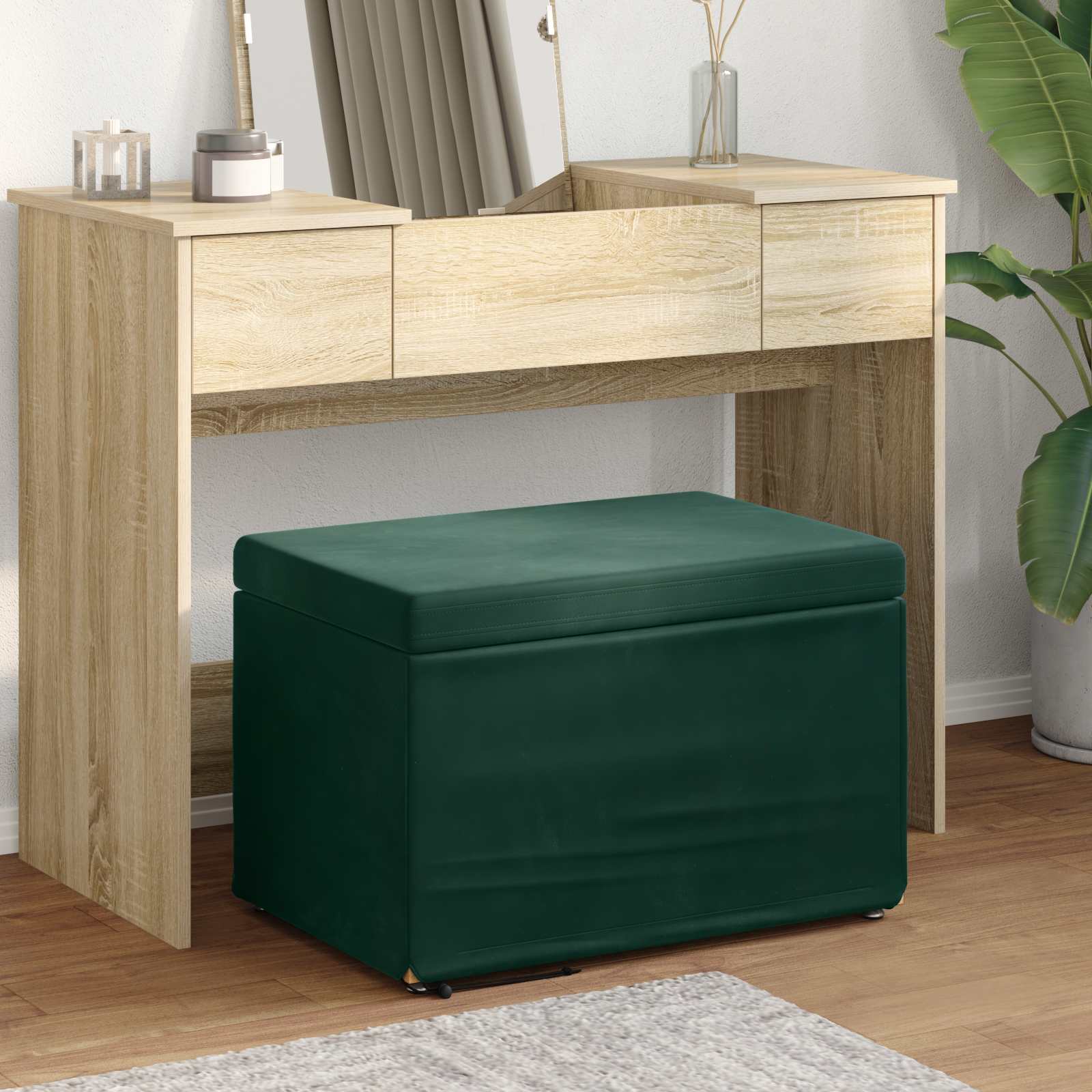 Tabouret Vert foncé 61 x 41 x 40 cm Velours et Bois Composite