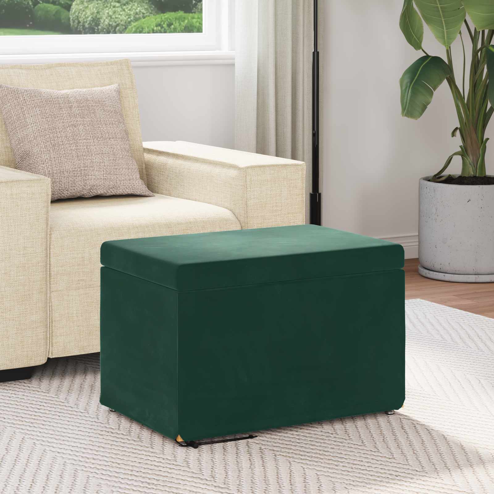 Tabouret Vert foncé 61 x 41 x 40 cm Velours et Bois Composite