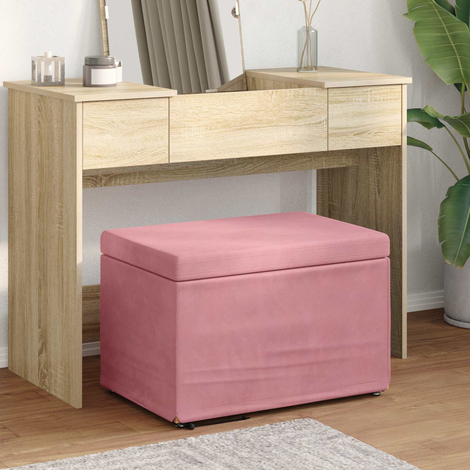 Tabouret Rose 61 x 41 x 40 cm Velours et Bois Composite
