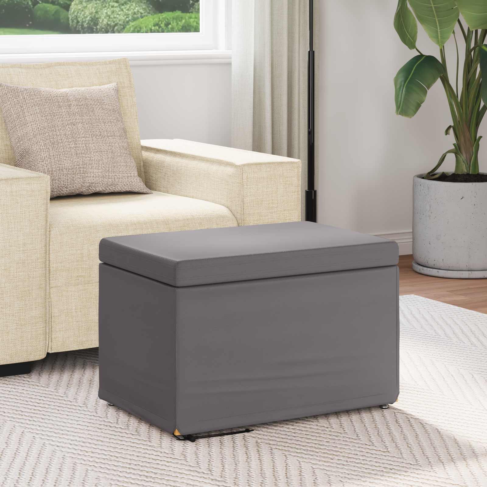 Tabouret Gris Cuir Synthétique et Bois Composite - XIOS