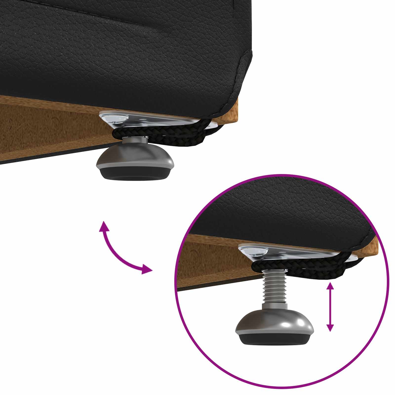 Tabouret Noir Cuir Synthétique et Bois Composite