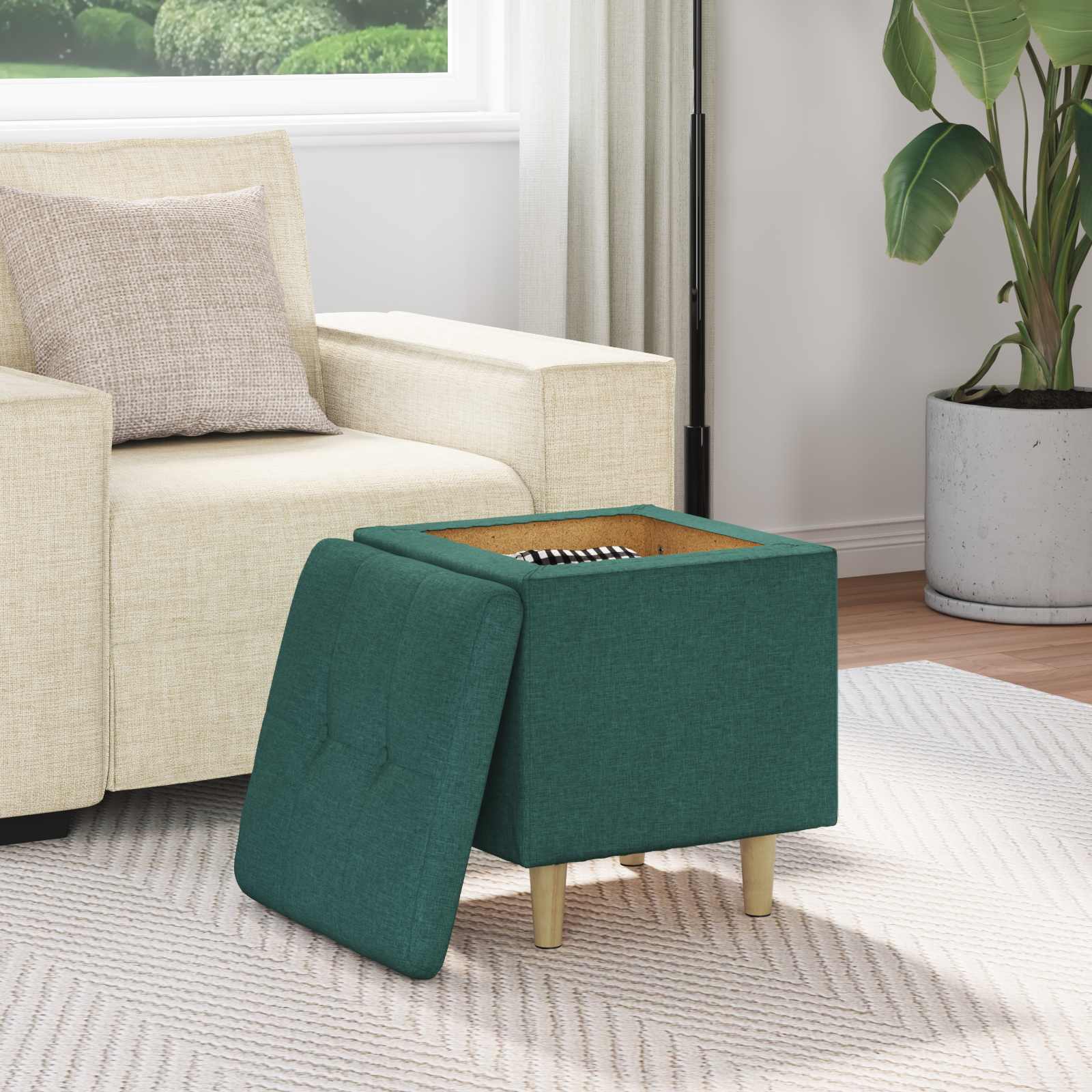 Pouf de rangement avec coussin Vert foncé 40 x 40 x 45 cm tissu - XIOS