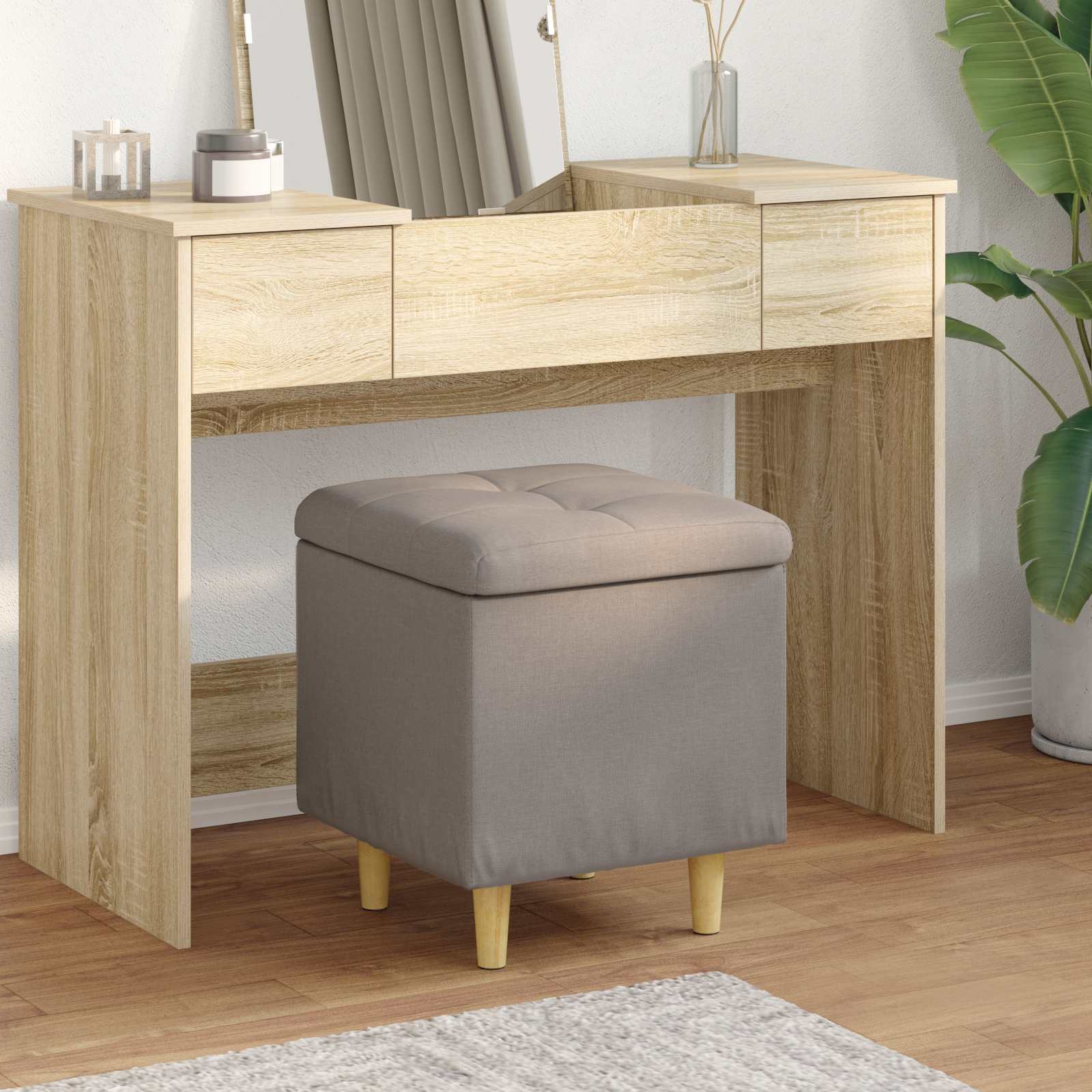 Pouf de rangement avec coussin Taupe 40 x 40 x 45 cm tissu - XIOS