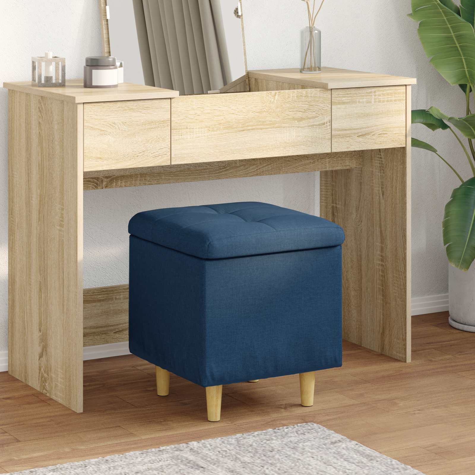 Pouf de rangement avec coussin Bleu 40 x 40 x 45 cm tissu - XIOS