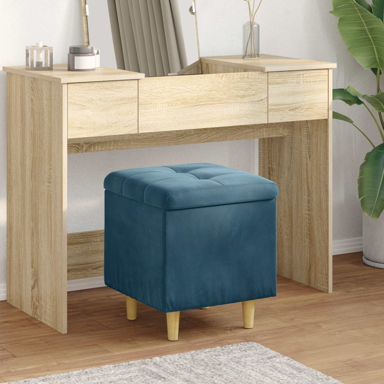 Pouf de rangement avec coussin Bleu 40 x 40 x 45 cm Velours - XIOS