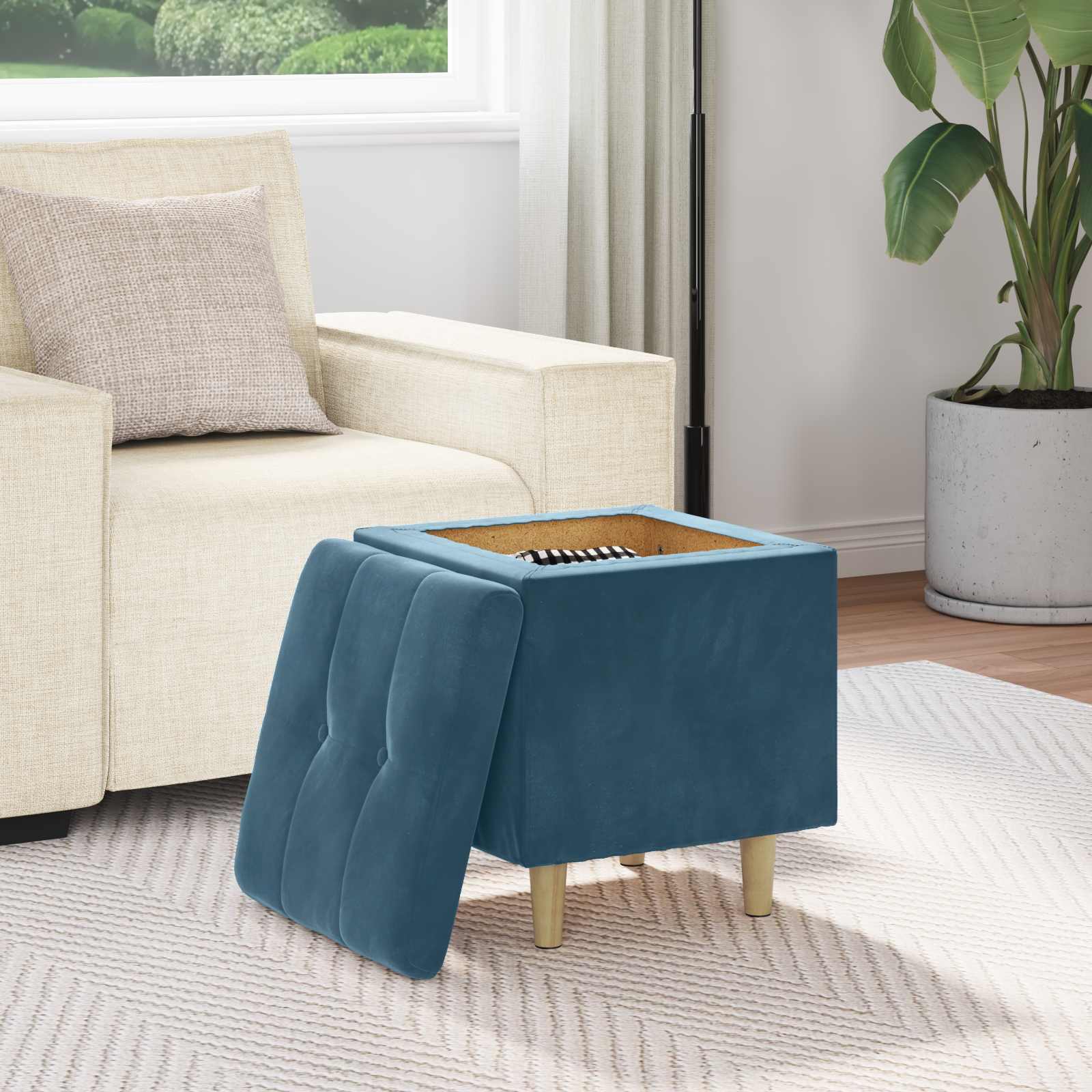 Pouf de rangement avec coussin Bleu 40 x 40 x 45 cm Velours - XIOS