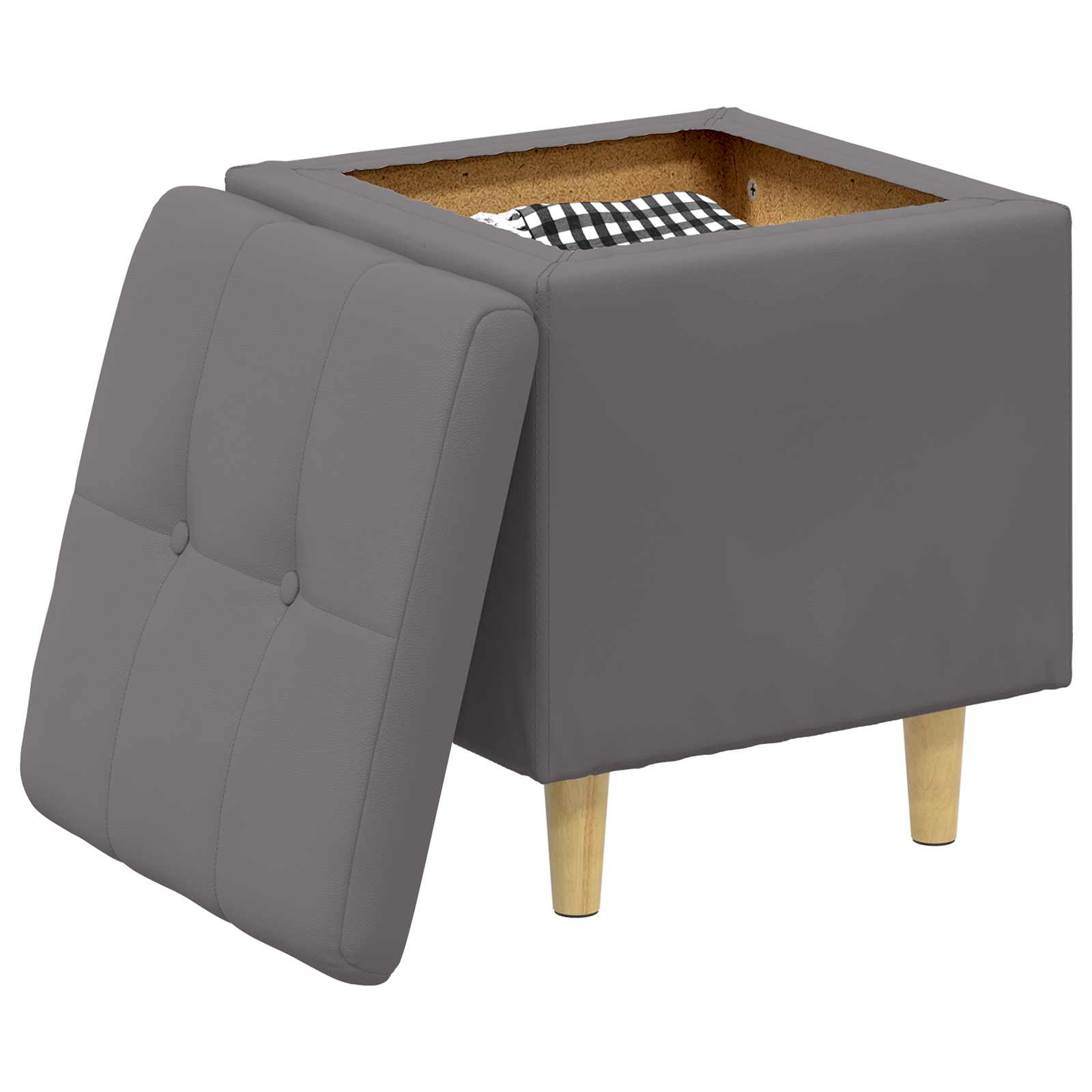 Pouf de rangement avec coussin Gris 40 x 40 x 45 cm Simili cuir - XIOS