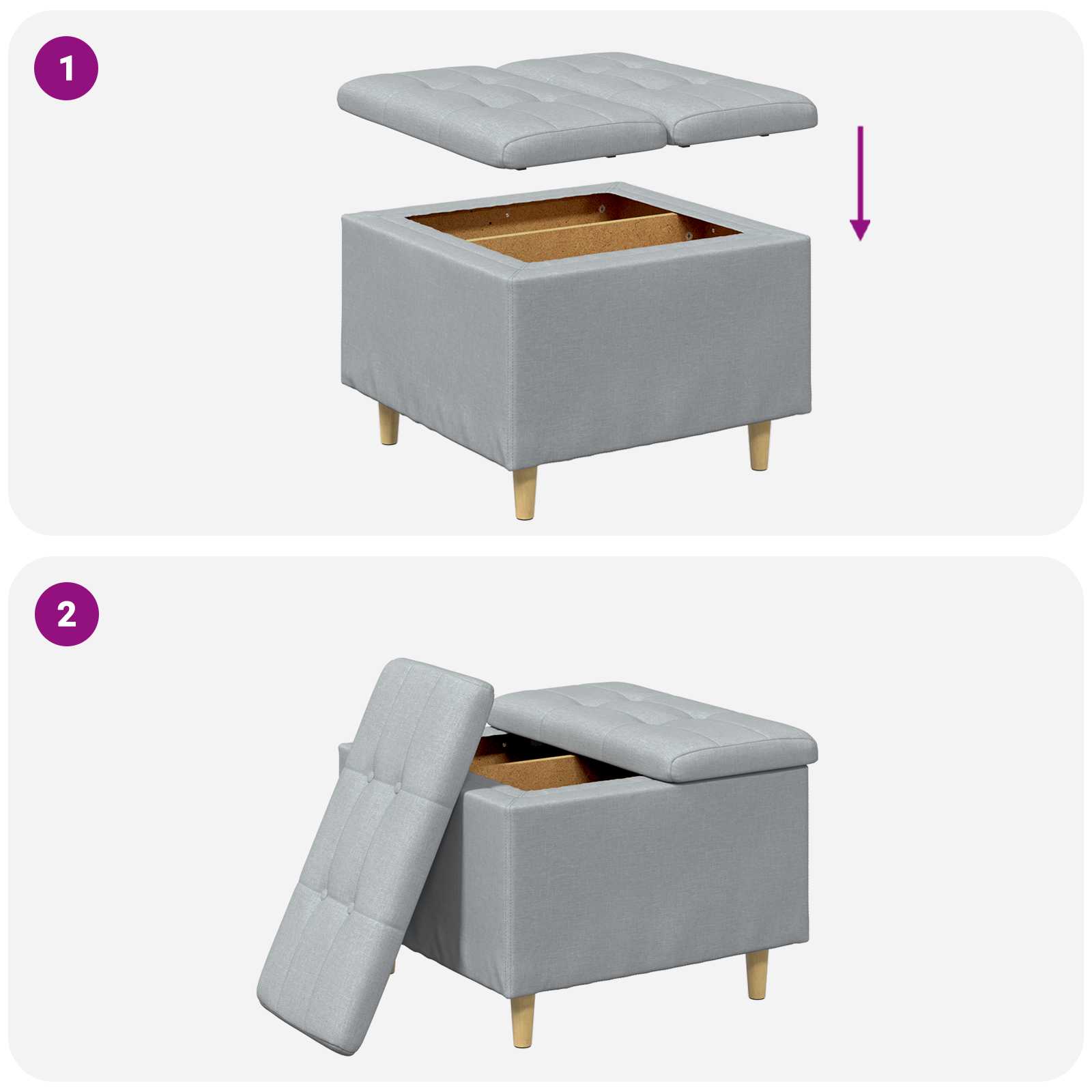 Pouf de rangement avec coussin Gris clair 60 x 60 x 45 cm tissu - XIOS