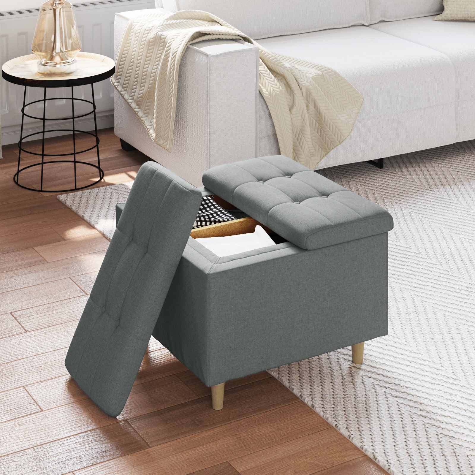 Pouf de rangement avec coussin Gris foncé 60 x 60 x 45 cm tissu - XIOS