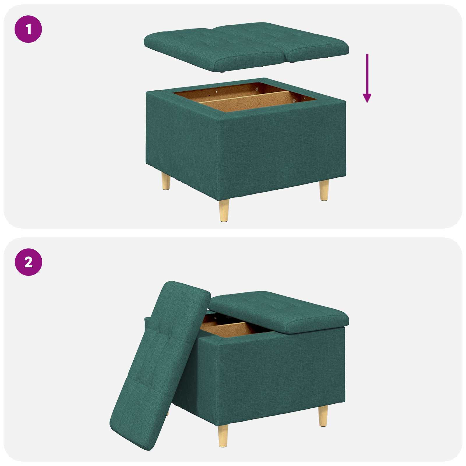 Pouf de rangement avec coussin Vert foncé 60 x 60 x 45 cm tissu - XIOS