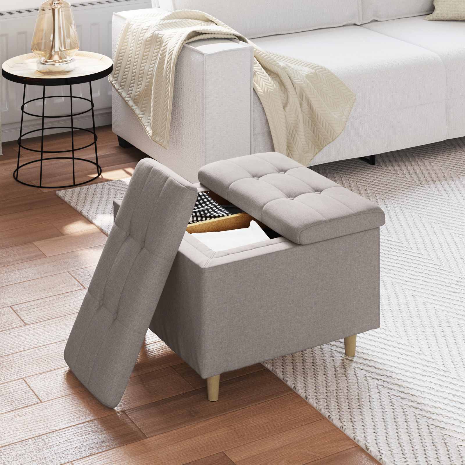 Pouf de rangement avec coussin Taupe 60 x 60 x 45 cm tissu - XIOS