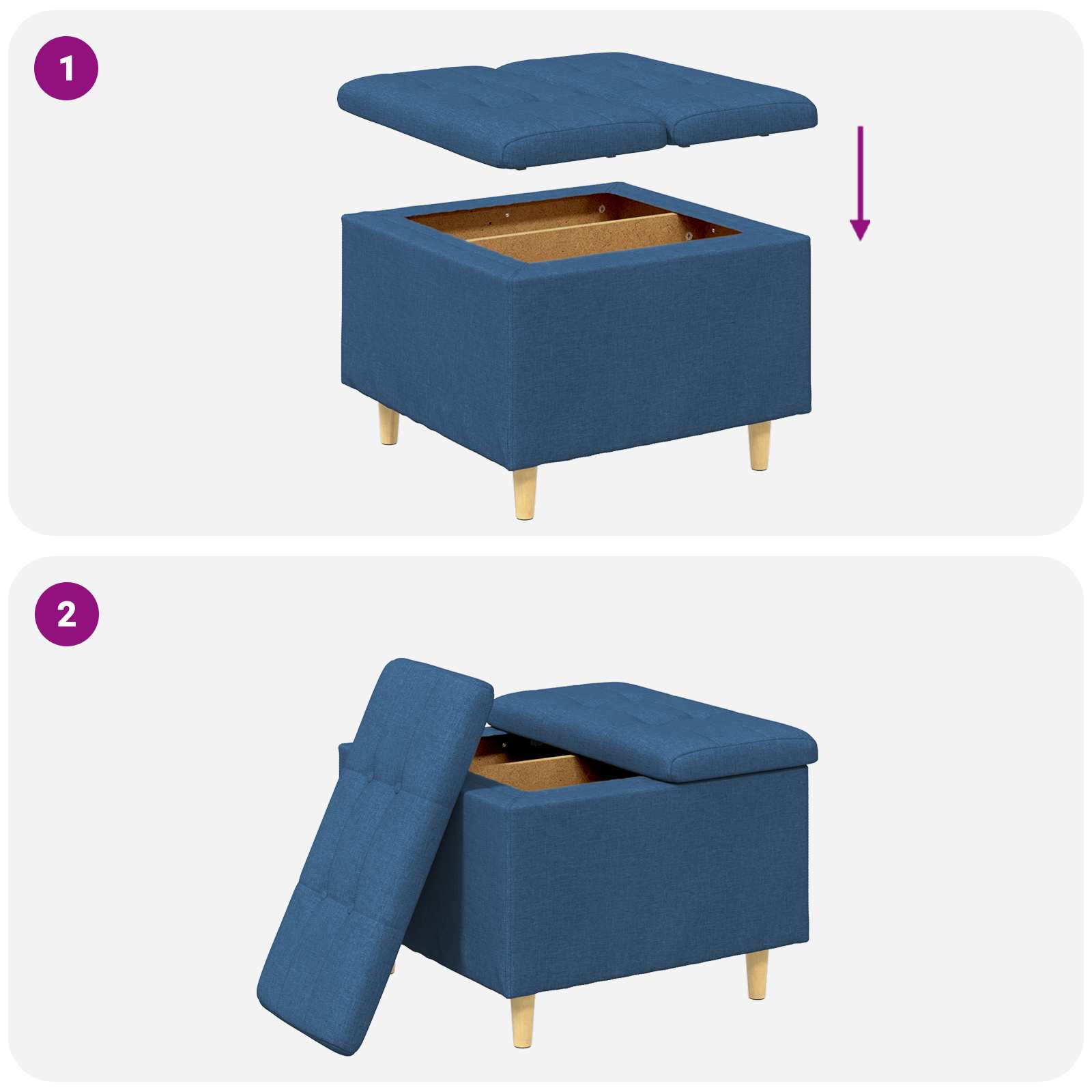 Pouf de rangement avec coussin Bleu 60 x 60 x 45 cm tissu - XIOS