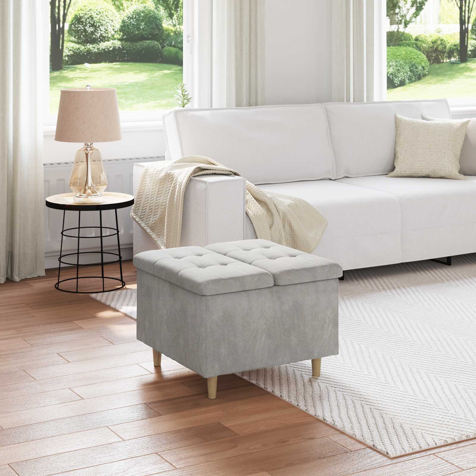 Pouf de rangement Gris clair 60 x 60 x 45 cm Velours - XIOS