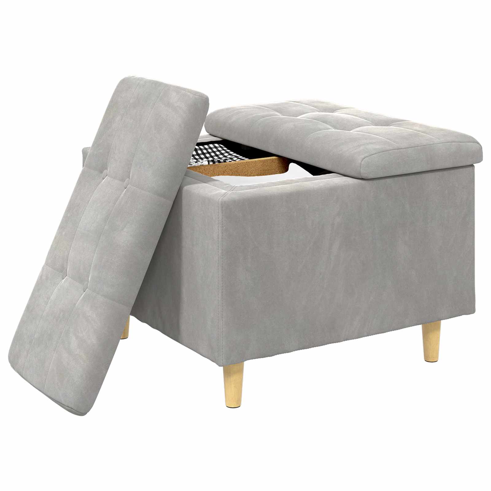 Pouf de rangement Gris clair 60 x 60 x 45 cm Velours - XIOS