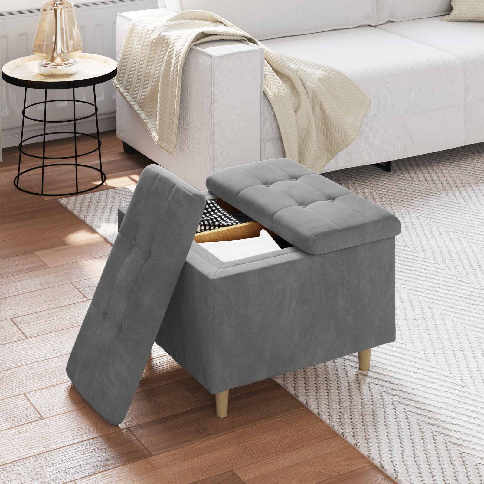 Pouf de rangement Gris foncé 60 x 60 x 45 cm Velours - XIOS