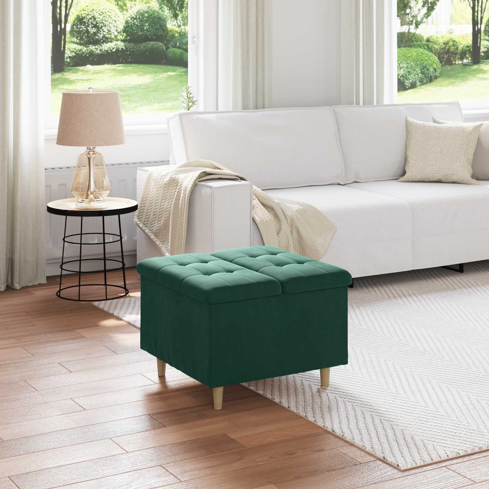 Pouf de rangement Vert foncé 60 x 60 x 45 cm Velours - XIOS