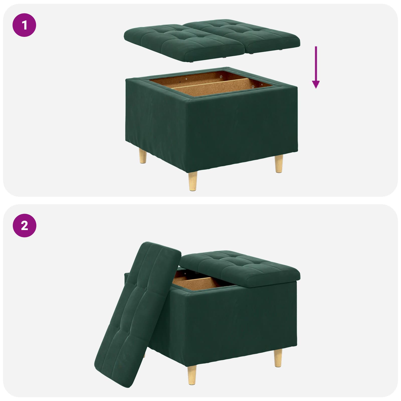 Pouf de rangement Vert foncé 60 x 60 x 45 cm Velours - XIOS