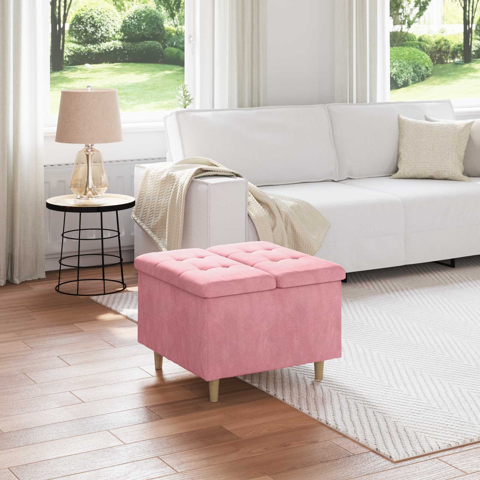 Pouf de rangement avec coussin Rose 60 x 60 x 45 cm Velours - XIOS
