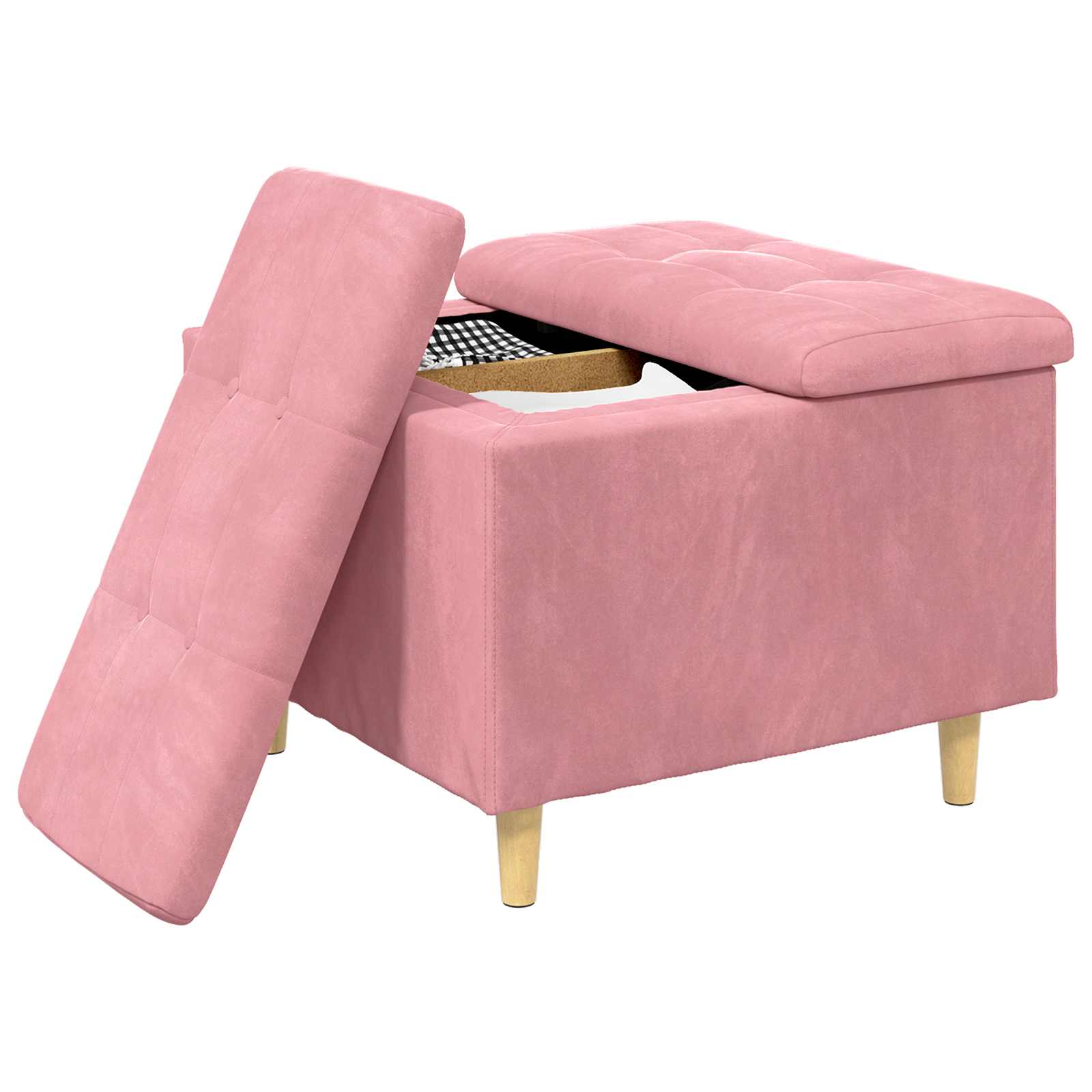 Pouf de rangement avec coussin Rose 60 x 60 x 45 cm Velours - XIOS