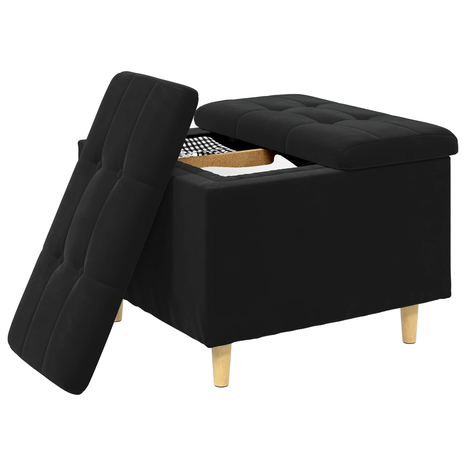 Pouf de rangement avec coussin Noir 60 x 60 x 45 cm Velours - XIOS