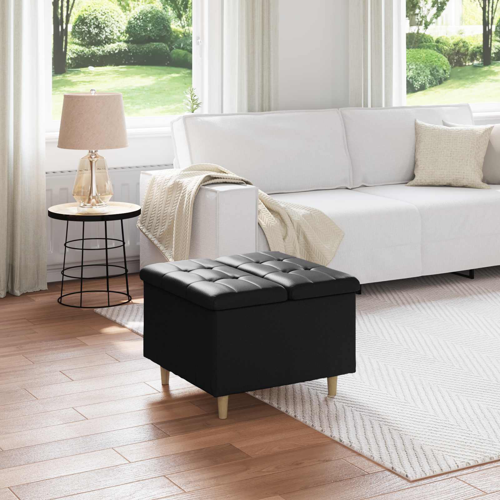 Pouf de rangement avec coussin Noir 60 x 60 x 45 cm Simili cuir - XIOS