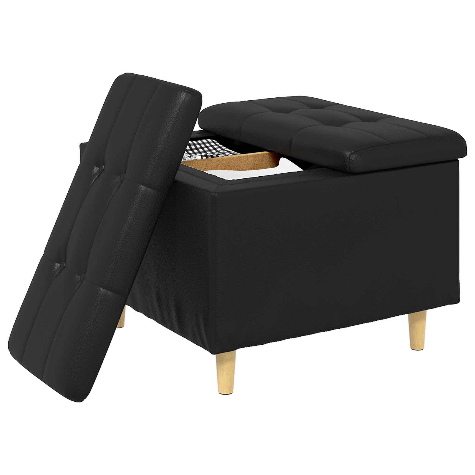 Pouf de rangement avec coussin Noir 60 x 60 x 45 cm Simili cuir - XIOS
