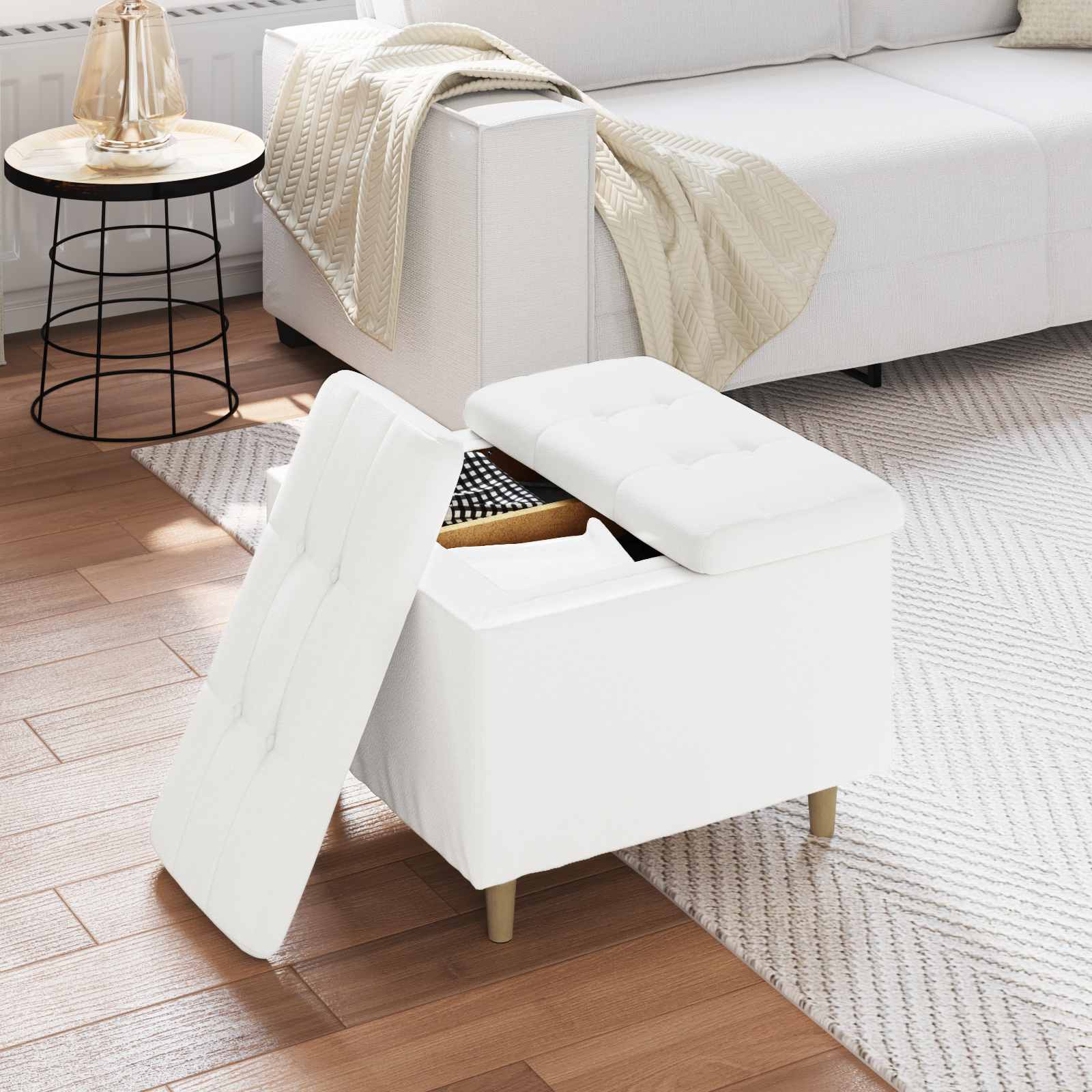Pouf de rangement Blanc 60 x 60 x 45 cm Simili cuir - XIOS