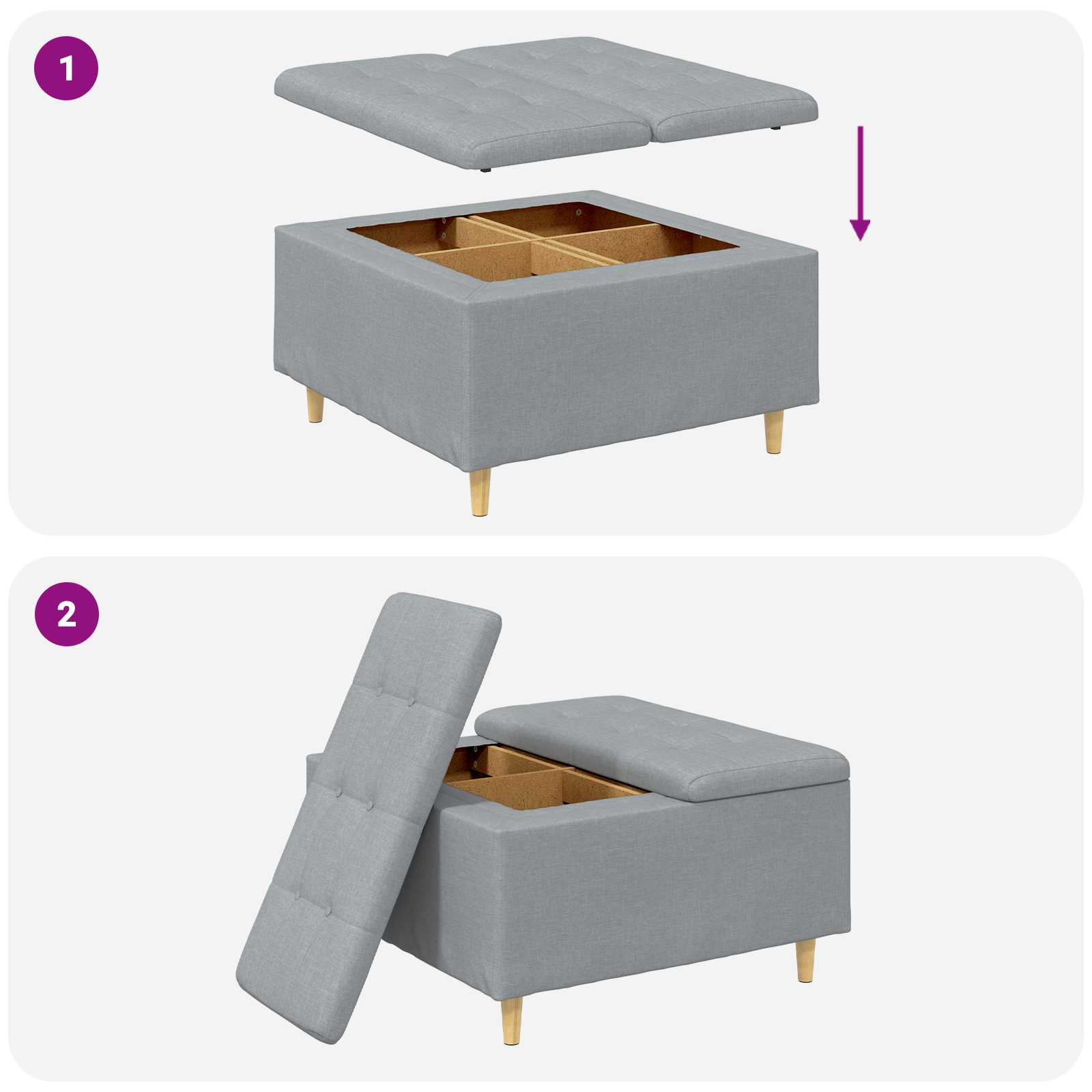 Tabouret bouton avec coussin Gris clair 80 x 80 x 45 cm tissu - XIOS