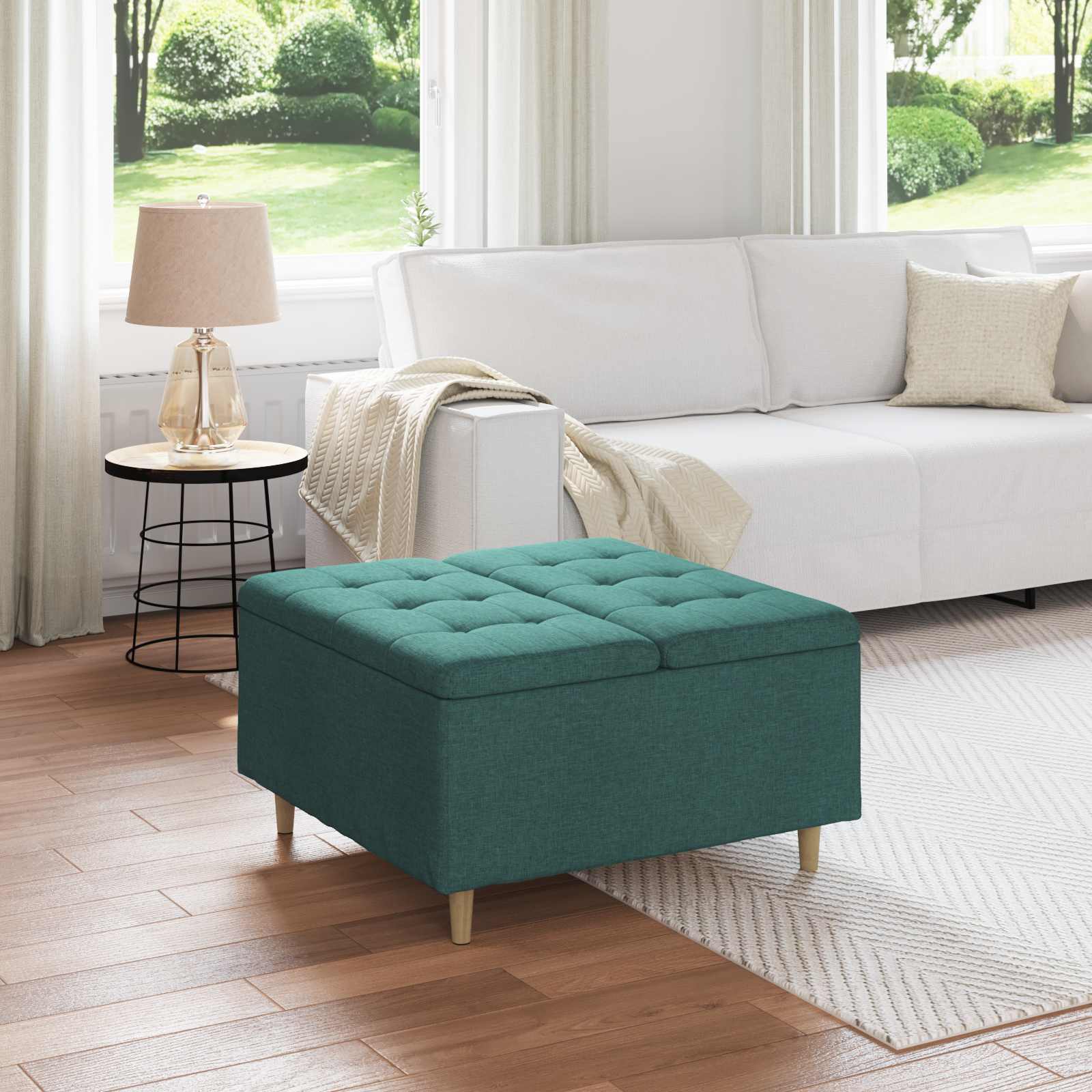 Tabouret bouton avec coussin Vert foncé 80 x 80 x 45 cm tissu - XIOS