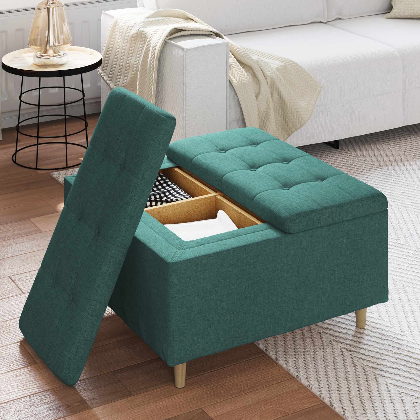 Tabouret bouton avec coussin Vert foncé 80 x 80 x 45 cm tissu - XIOS