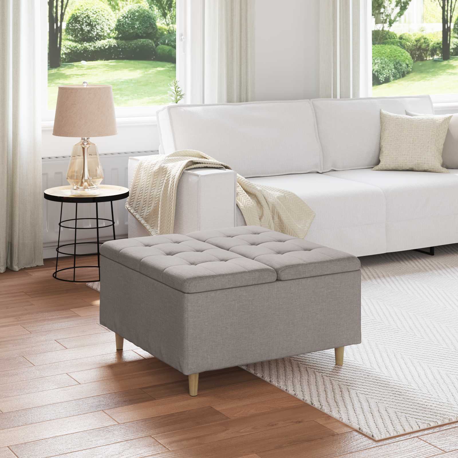 Tabouret bouton avec coussin Taupe 80 x 80 x 45 cm tissu - XIOS