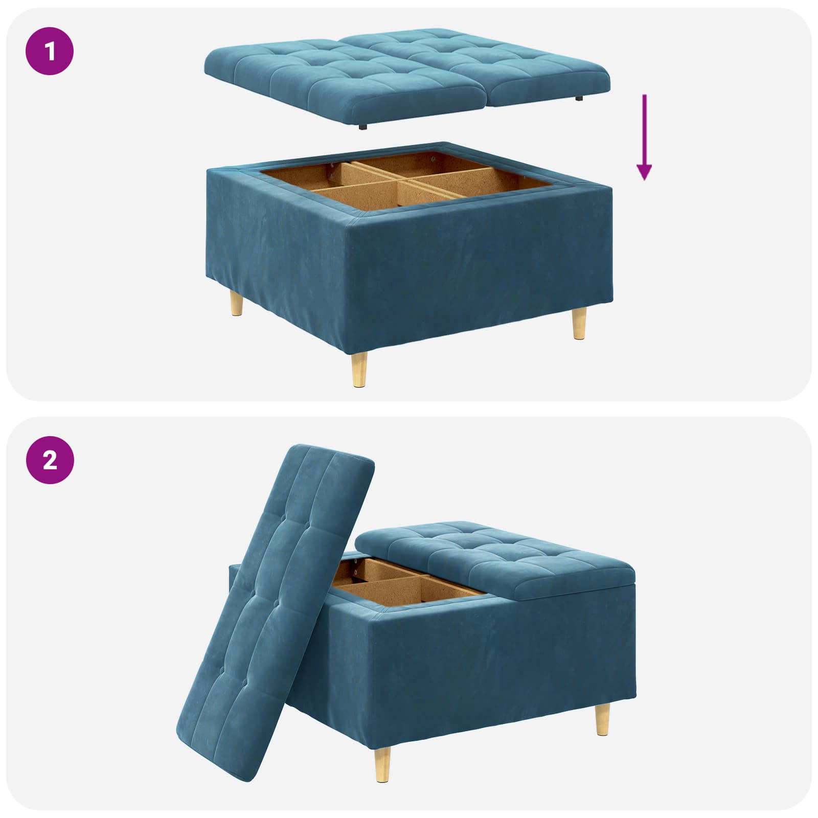 Tabouret bouton avec coussin Bleu 80 x 80 x 45 cm Velours - XIOS