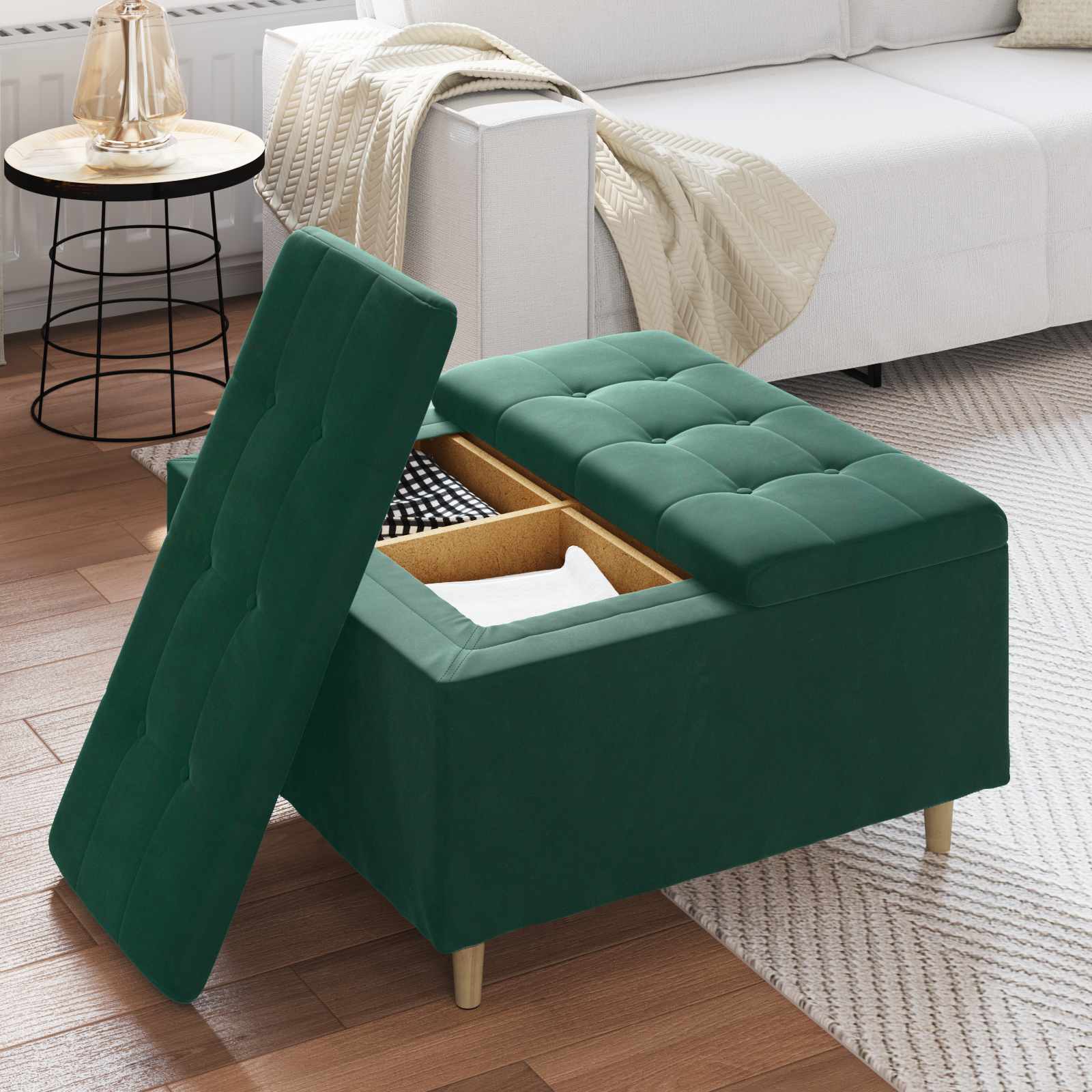 Tabouret bouton avec coussin Vert foncé 80 x 80 x 45 cm Velours - XIOS