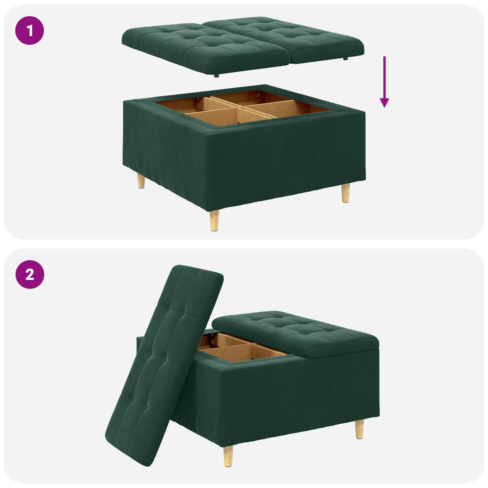 Tabouret bouton avec coussin Vert foncé 80 x 80 x 45 cm Velours - XIOS