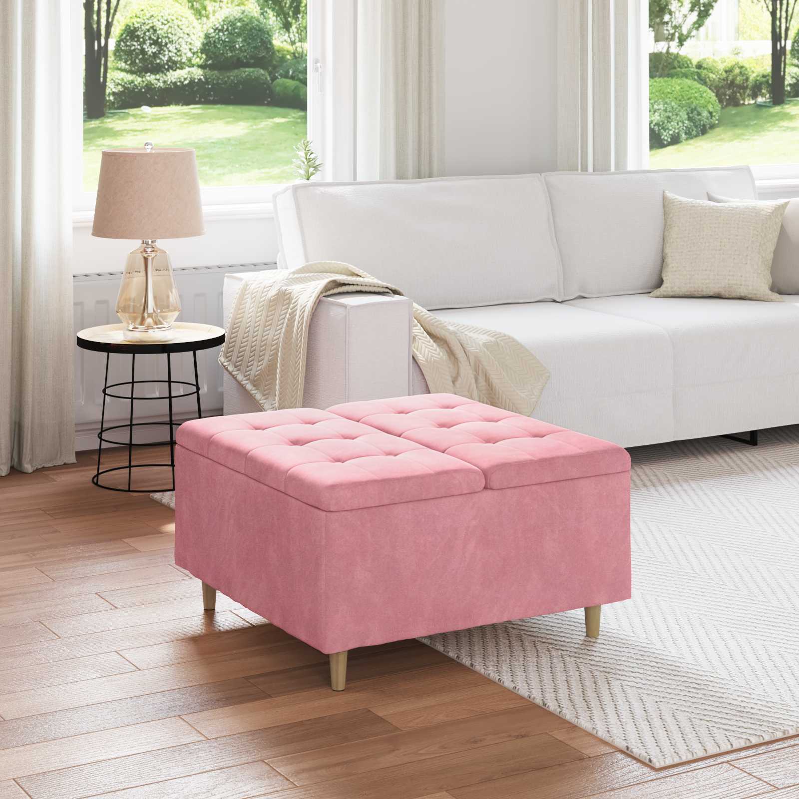 Tabouret bouton avec coussin Rose 80 x 80 x 45 cm Velours - XIOS