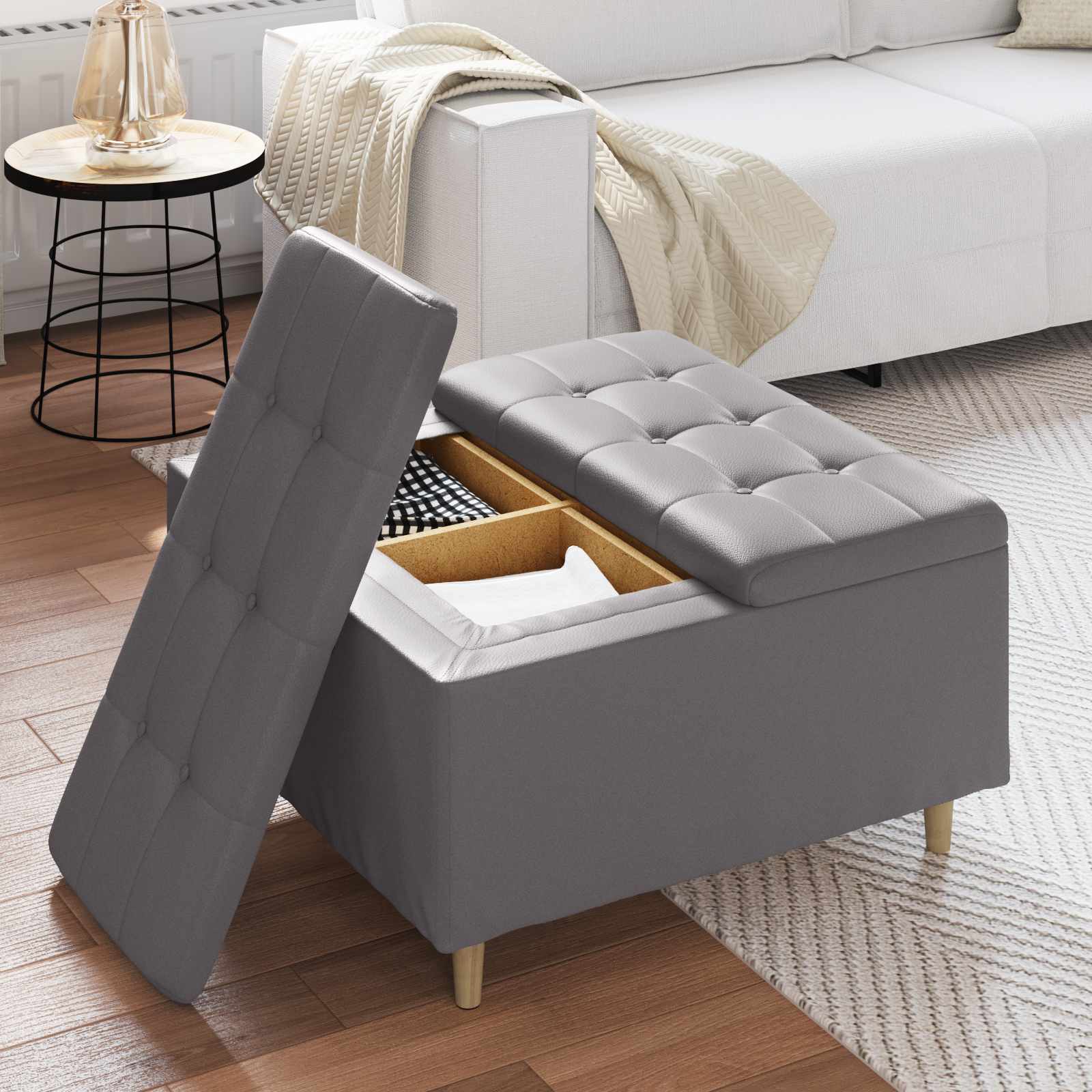 Tabouret bouton avec coussin Gris 80 x 80 x 45 cm Simili cuir - XIOS